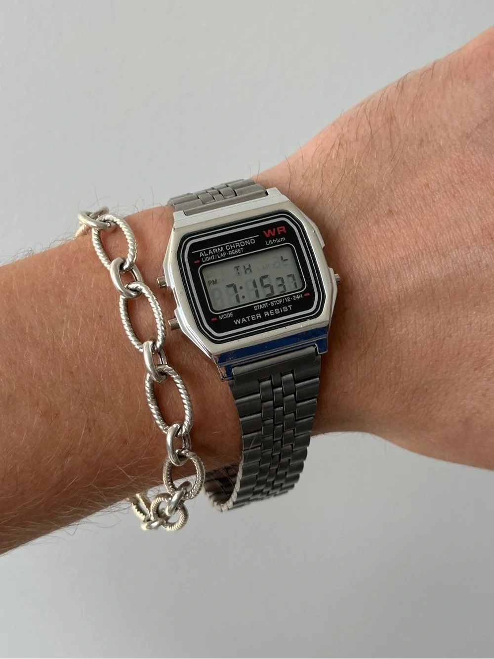 Classic Silver Digital Alarm Chrono Watch - Silver